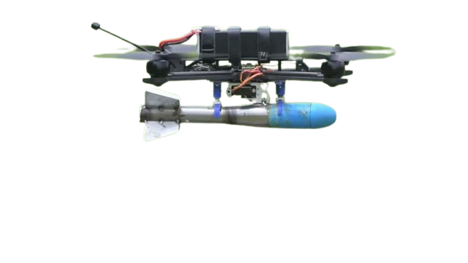 Low profile drone carrying blue payload